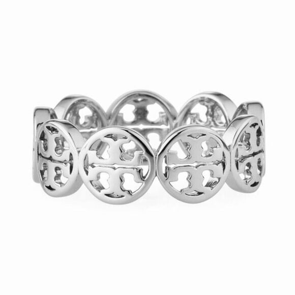 New Tory Burch Silver Round Logo Miller Ring-Sizes 6, 7, 8 - Picture 1 of 5